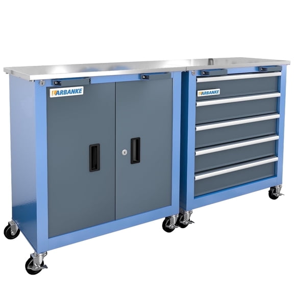 LARBANKE Tool Chest Set with Lock, Rolling Cabinet & Stainless Steel Countertop