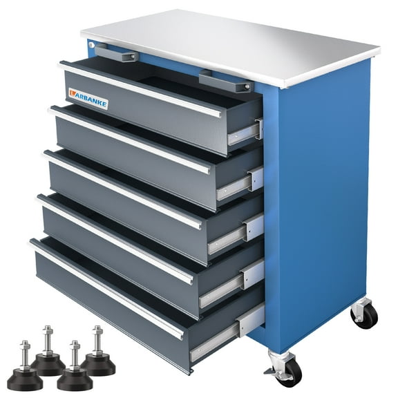 LARBANKE 5 Drawer Rolling Tool Chest, Metal Tool Cabinet with Wheels, Drawers with Padding, Can Be Combined