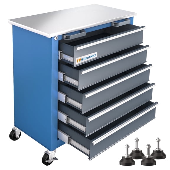 LARBANKE 5-Drawer Rolling Tool Chest with Key Lock, Drawer Liners, Link Buckle, Suitable for Warehouse and Garage