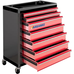 LARBANKE 7 Drawer Tool Chest Rolling on Wheels with Lock & Worktop, Stackable Tool Storage Cabinet