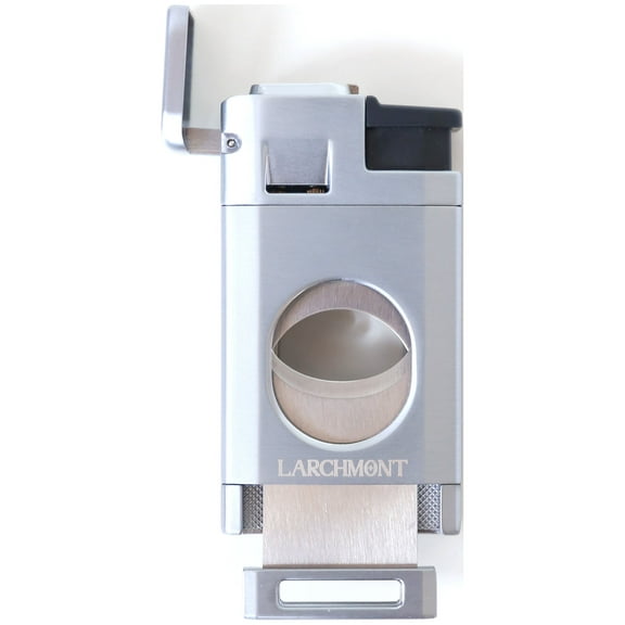 LARCHMONT Aspen Cigar Lighter, Triple Jet Flame Torch Lighter with Cigar Straight Cutter, Cigar Accessories, Windproof Refillable Butane Lighters for Smoking with Gift Box Silver