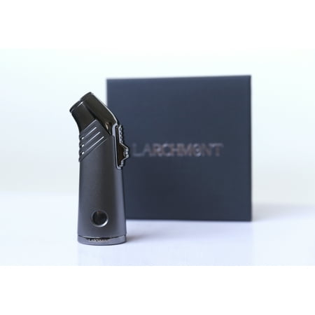 LARCHMONT Cigar Lighter, Triple Jet Flame Torch Lighter Cigar Accessories, Windproof Refillable Butane Lighters for Smoking with Gift Box, Grey Color