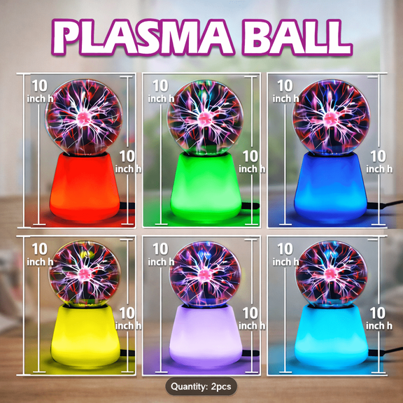 LARGE 10 Inch H Plasma Ball Lamp Lightning Sphere with COLOR CHANGING Base Interactive Electric Desk Light for Bedroom, Office & Gifts
