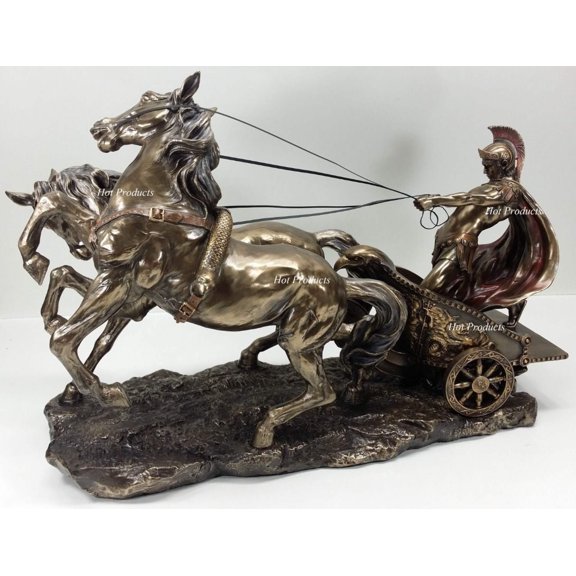 LARGE 25" Medieval Times Roman Gladiator Chariot Statue Bronze Color