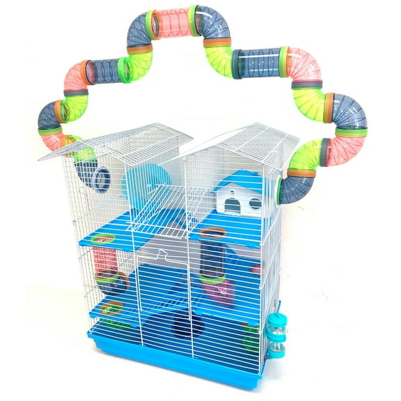 LARGE 5-Floors Hamster Palace Small Animal Home Gerbil Mouse Habitats Rat House With Complete Set of Running Wheel, Water Bottle, Food Dishes & Interior Platforms and Ladder