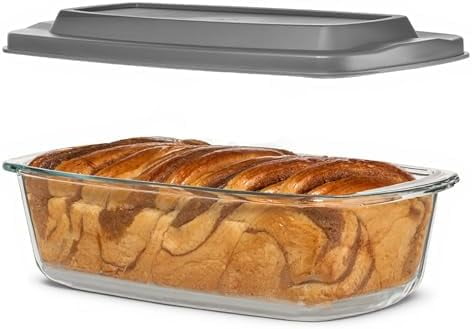 LARGE 7.6 Cups/1800 ML/1.9 Qt Glass Loaf Pan with Lids - Meatloaf Pan BPA free Airtight Lids Grip Handle Easy Carry, Microwave and Oven Safe - Loaf Pans For Baking Bread, Cakes, Glass Loaf Pan