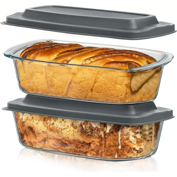 LARGE 7.6 Cups/1800 ML/1.9 Qt Glass Loaf Pan with Lids (Set of 2) - Meatloaf Pan BPA free Airtight Lids Grip Handle Easy Carry, Microwave and Oven Safe - Loaf Pans For Baking Bread, Cakes