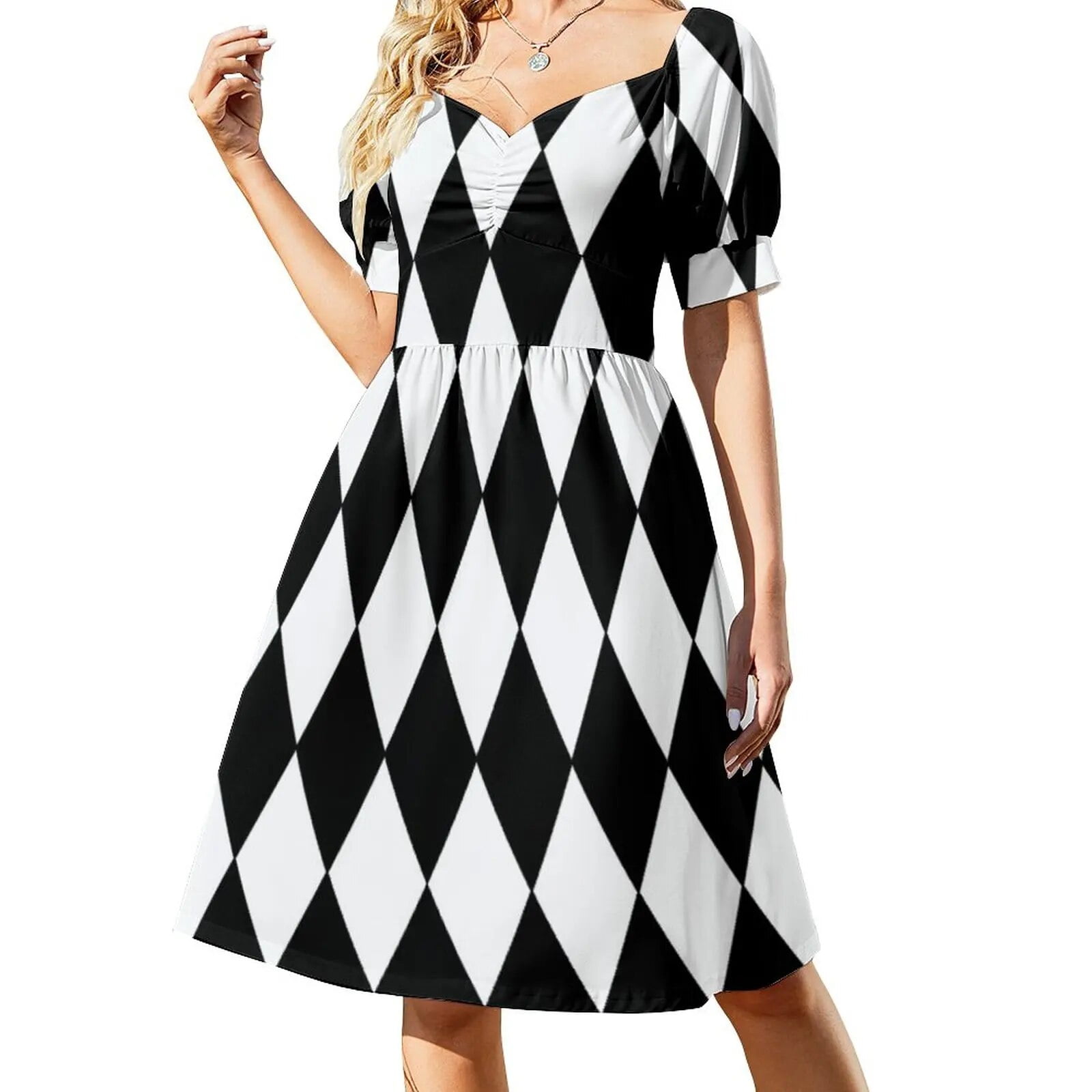BANNED BLACK/WHITE RHONA HARLEQUIN PENCIL DRESS