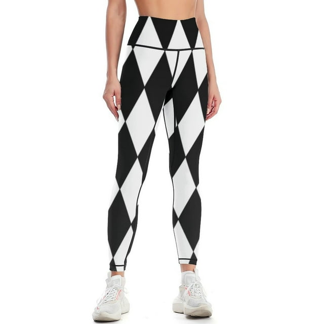 LARGE BLACK AND WHITE HARLEQUIN- DIAMOND- ARGYLEPATTERN DESIGNED FOR HOME DECOR AND CLOING Leggings Golf wear Womens Leggings