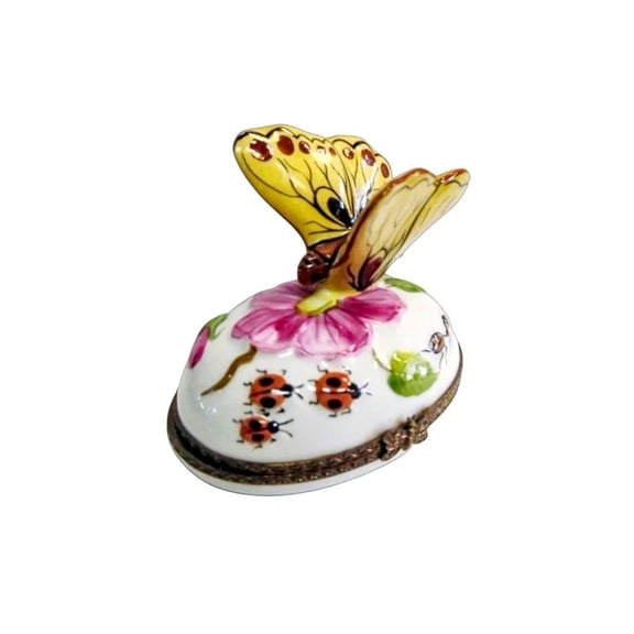Large Butterfly w Ladybugs Porcelain Limoges Trinket Box Limoges Box Porcelain Figurine