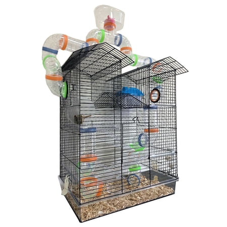 LARGE Deluxe Multi-Floor Acrylic Clear Hamster Palace Mouse Habitat With Top Story Play Zone Gerbil Home Small Animal Critter House Cage Set of Accessories Crossover Tube Tunnel Rodent Gerbil Mice