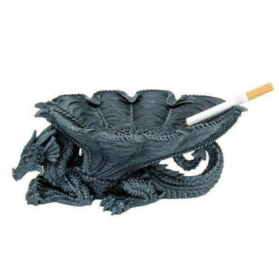 LARGE FAUX STONE DRAGON WARRIOR ASHTRAY RESIN ACCENT 8" LONG ANCIENT CREATURE