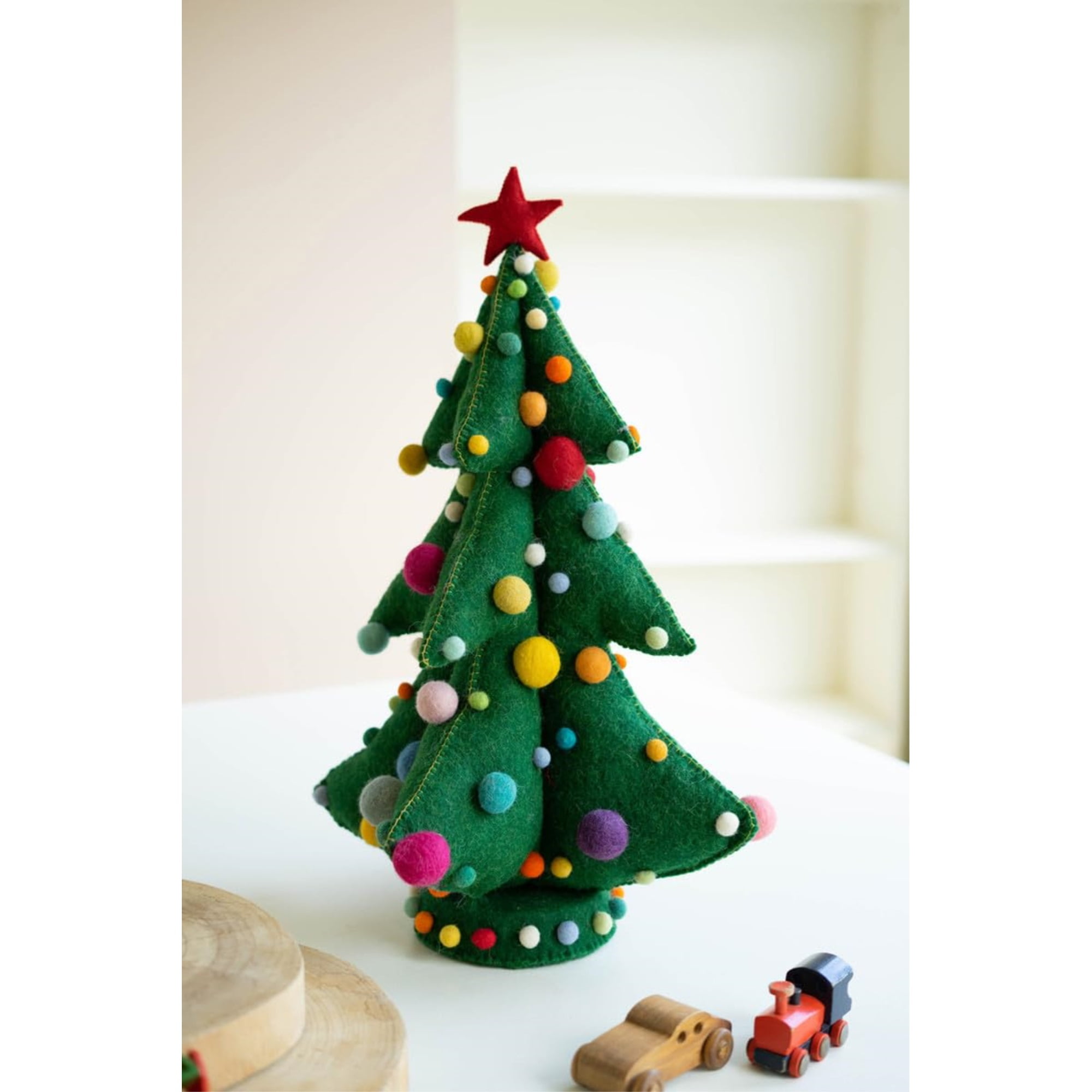 Festive Green Felt Tabletop Christmas Tree with Ornaments
