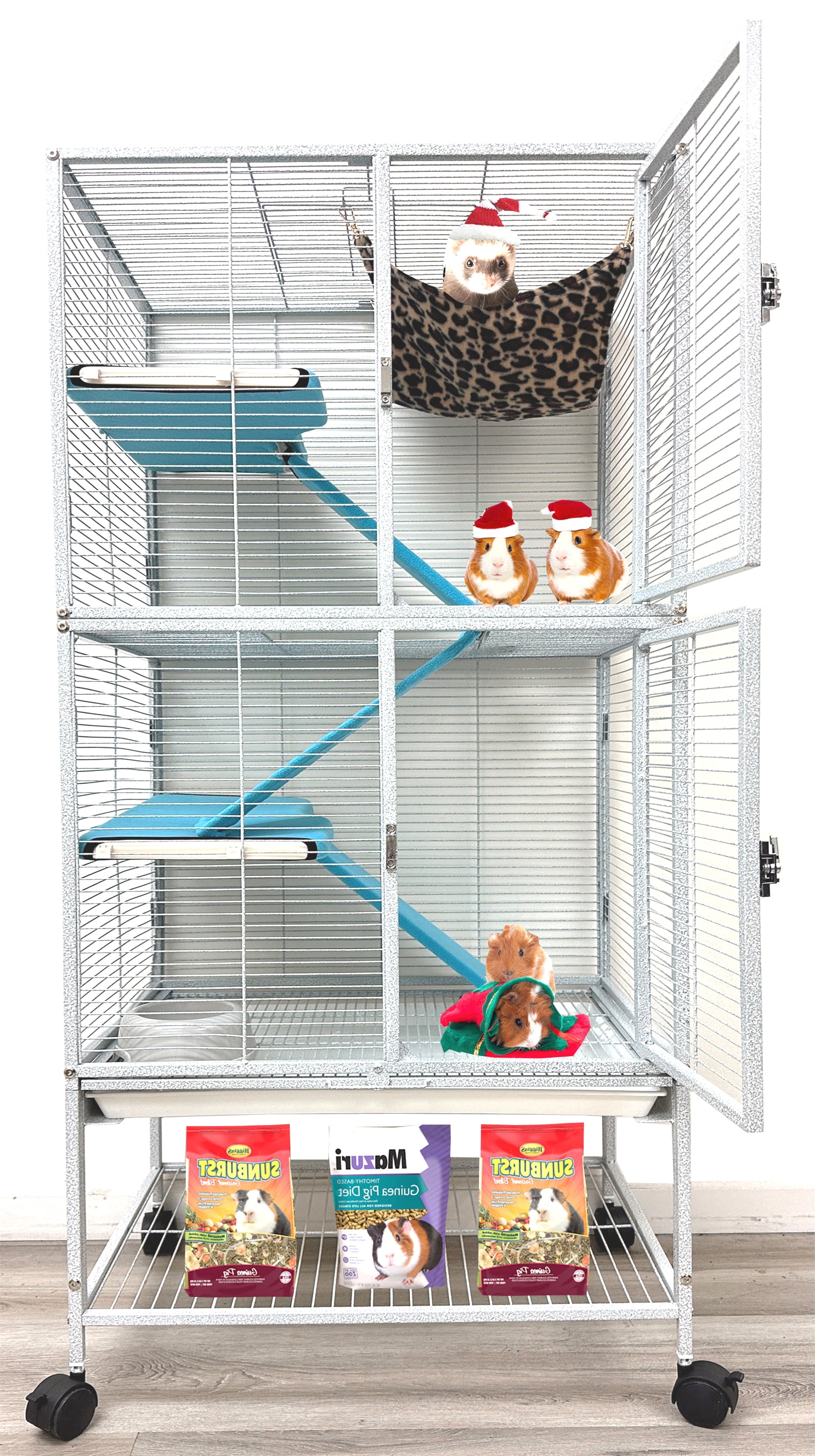 LARGE Full Double Unit Two Story Small Animal Critter Hamster Habitat Mouse Rat Gerbil Home Guinea Pig House Tight 1/2-inch Wire Spacing Storage Shelf Rolling Cage Ferret Hammock Chinchilla Hedgehog