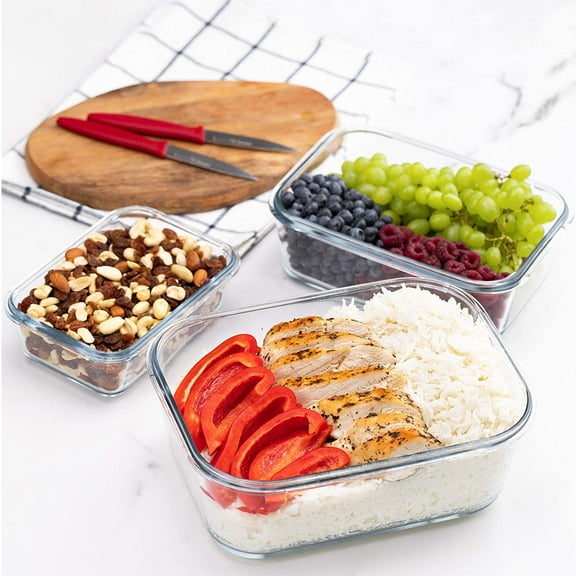 LARGE Glass Food Storage Containers with Locking Lids 120 OZ/70 OZ/35 OZ Leakproof Ovensafe Set