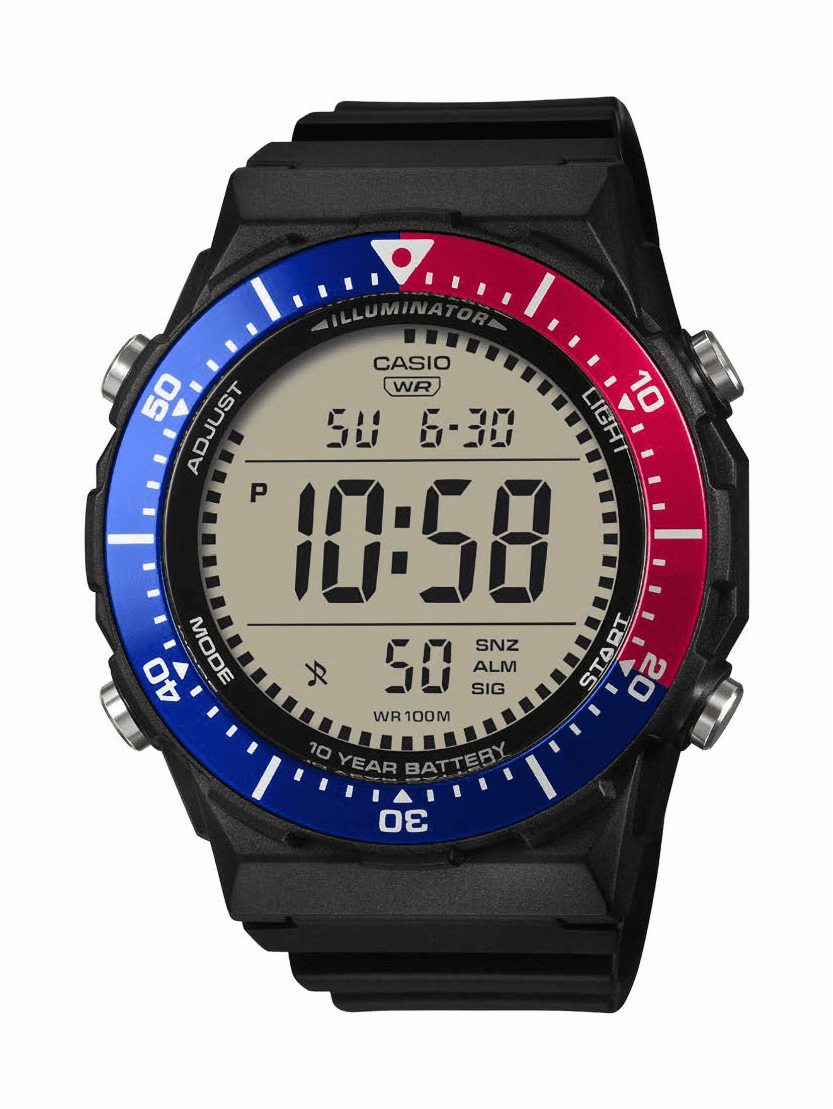 LARGE LCD DIGITAL RESIN BLUE AND RED ROTATING BEZEL AE1700-1A2V