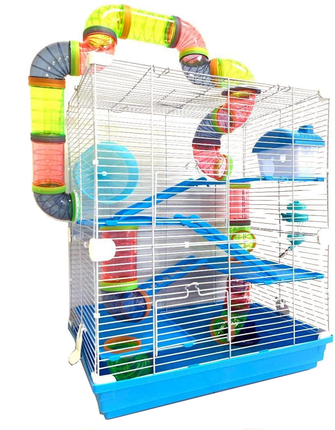 Mcage Large 5-Story Metal Plastic Hamster & Mouse & Gerbil Small Animal Habitat with Water Bottle in Blue