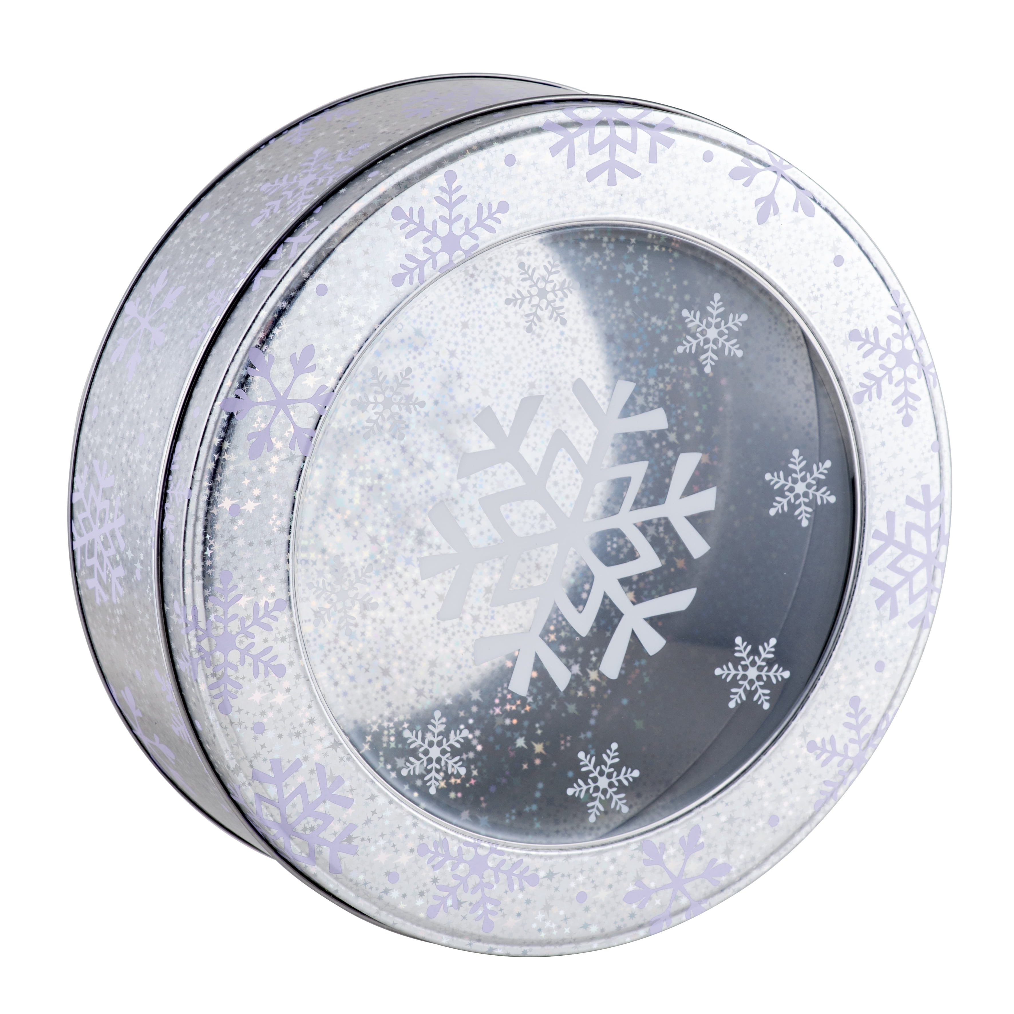 Holiday Time Large Round Window Tin, 1 Count, 3.5 inches High. Food Safe, Tin Plate Steel