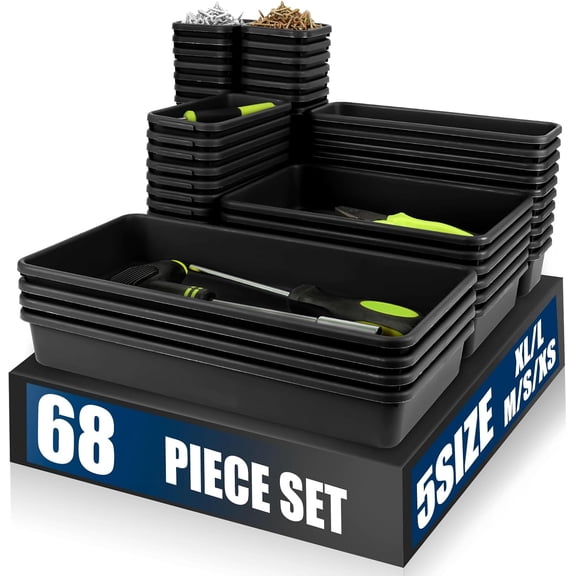 LARGE SIZE68PCSTool Box Organizer Tray Divider, 5 SizeToolbox Desk Drawer Organizer, Organization and Storage Toolbox for Garage Accessories (68PCS 5Sizes)