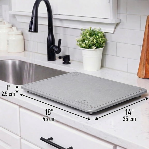 LARGE  Stone Dish Drying Mat for Kitchen Counter  Fast Absorbing Diatomaceous Mat with Stainless Steel Legs, Quick Dry, Dish Rack Mat, USA Small Business, 18x14, Light Gray