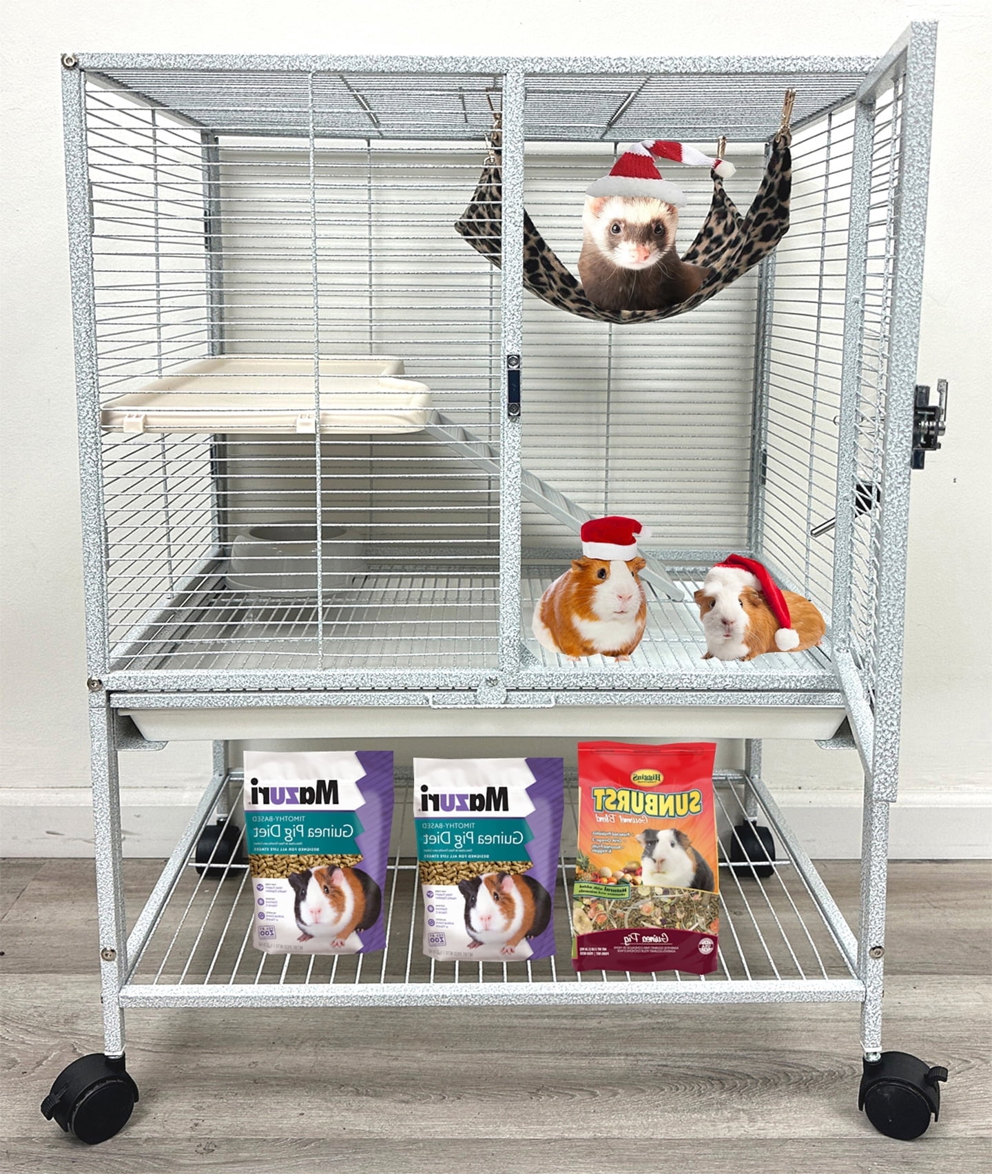 LARGE Two-Levels Tight 1/2-Inch Bar Spacing for Feisty Ferret Hammock Chinchilla Guinea Pig Rabbit Cat Mouse Hamster Gerbil Small Animals Critters Rolling Cage