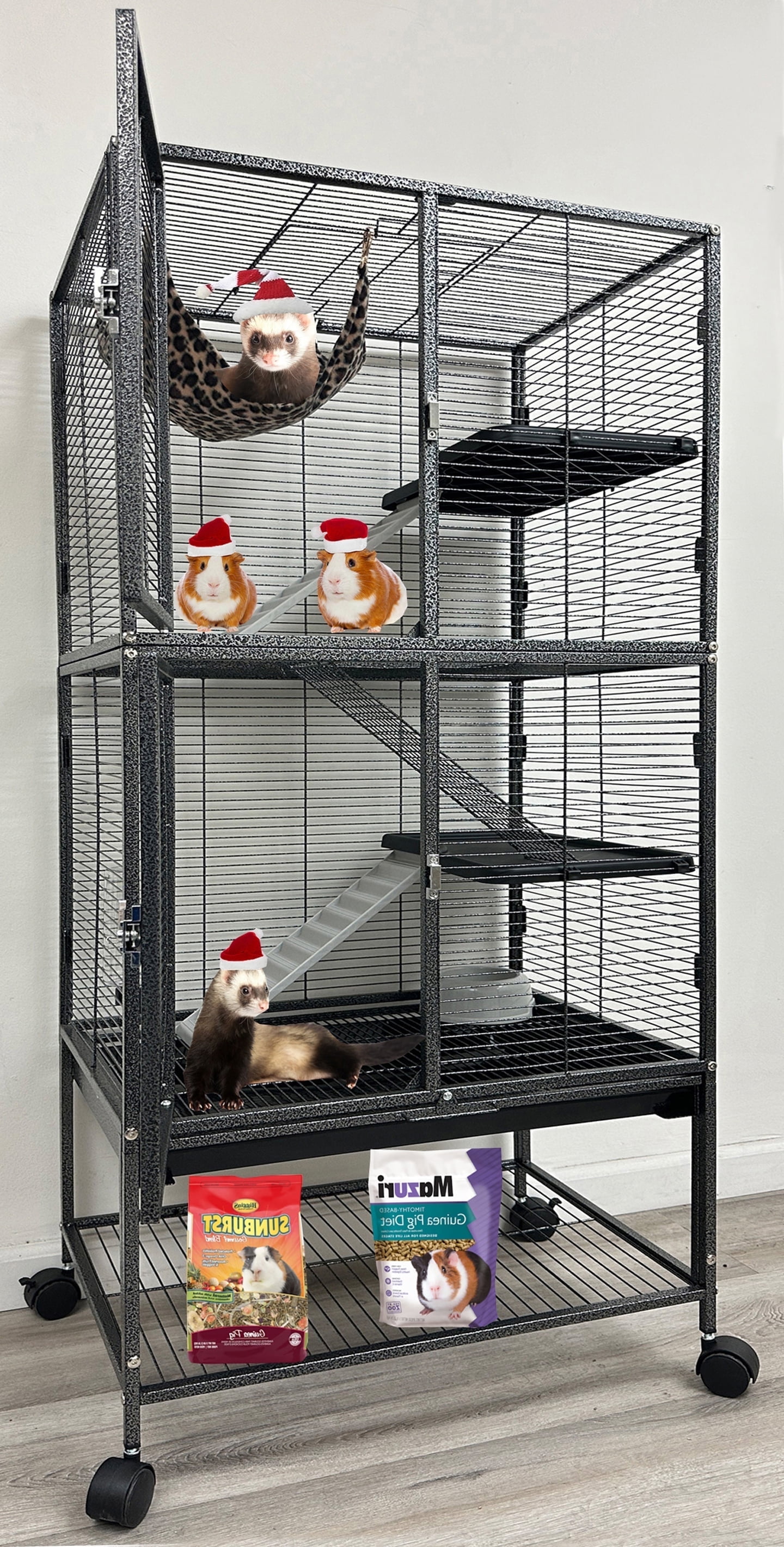 LARGE Deluxe Double Unit Two Story 4-Tiers Small Animal Critter Home Rolling Cage Hamster Habitat Mouse Rat Gerbil Guinea Pig House Ferret Hammock Chinchilla Sugar Glider Hedgehog