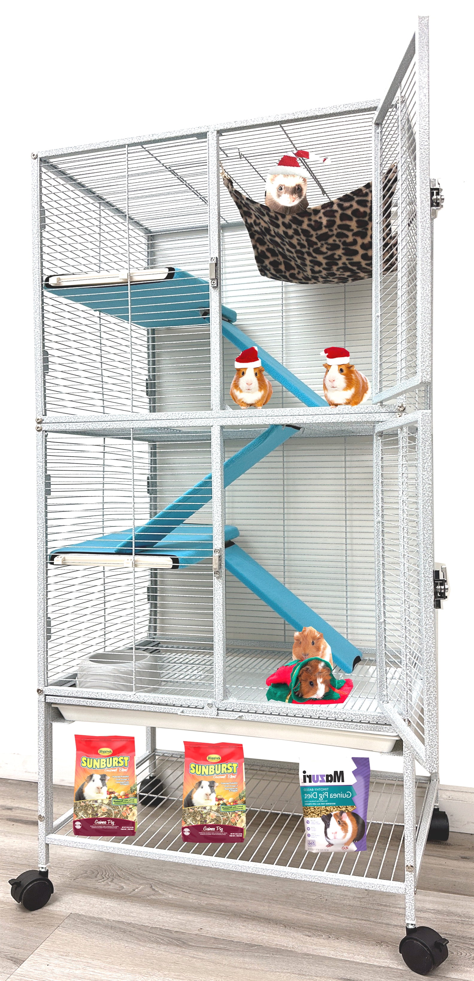 LARGE Two Story Double Unit Small Animal Critter Hamster Habitat Mouse Rat Gerbil Home Guinea Pig House Tight 1/2-inch Wire Spacing Rolling Cage for Ferret Chinchilla Sugar Glider Hedgehog