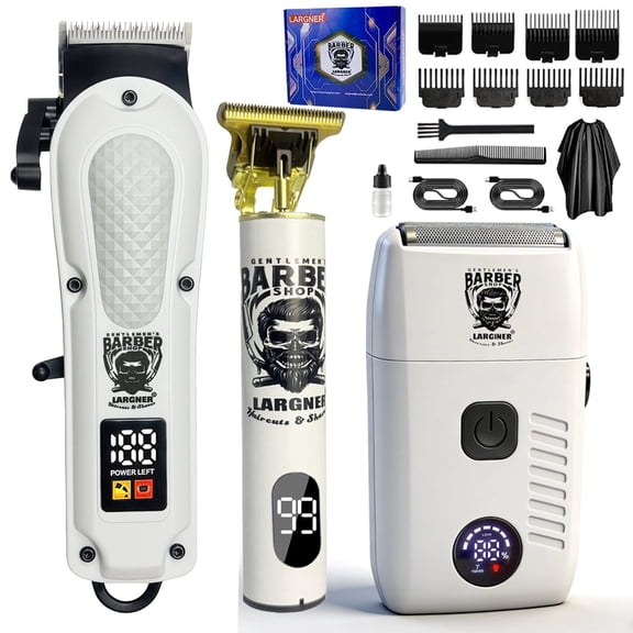 LARGNER 3-in-1 Men's Electric Hair Clipper & Beard Trimmer Set, Cordless Grooming Kit with Foil Shaver, LED Display
