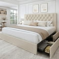 thumbnail image 1 of Breltam Platform Bed with 4 Storage Drawers, King Size Tufted Bed with Upholstered Headboard, Beige, 1 of 12