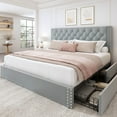 thumbnail image 1 of Breltam Platform Bed with 4 Storage Drawers, King Size Tufted Bed with Upholstered Headboard, Bluish Gray, 1 of 11