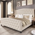 thumbnail image 1 of Breltam King Size Bed Frame, Velvet Upholstered, Beige, 1 of 9