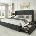 thumbnail image 1 of LARMACE King Size Linen Upholstered  Platform Bed Frame with 4 Storage Drawers and Tufted Headboard,Dark Grey, 1 of 9