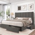 thumbnail image 1 of Breltam King Size Upholstered Platform Bed Frame with 4 Storage Drawers and Vertical Linen Wingback Channel Tufted Headboard, 1 of 11