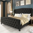 thumbnail image 1 of Breltam Queen Size Bed Frame, Velvet Upholstered, Black, 1 of 9