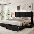 thumbnail image 1 of Breltam Queen Size Upholstered Platform Bed Frame with 4 Storage Drawers and Vertical Linen Wingback Channel Tufted Headboard, 1 of 7