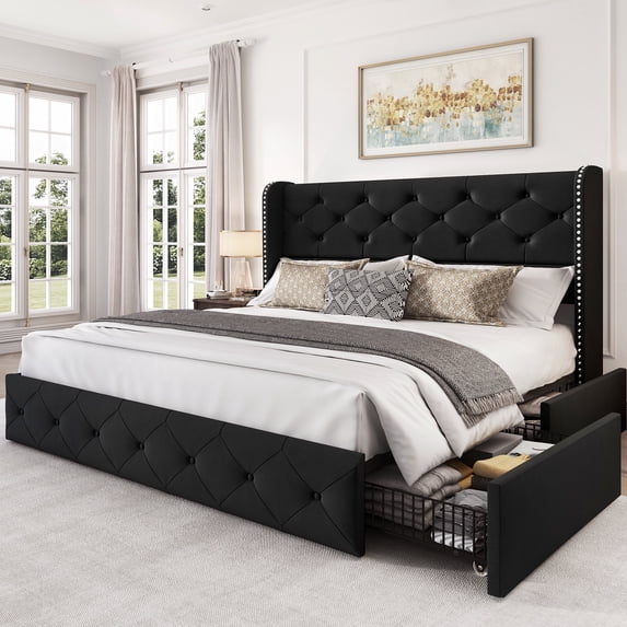 Breltam Upholstered Full Size Bed Frame with 4 Storage Drawers and ...