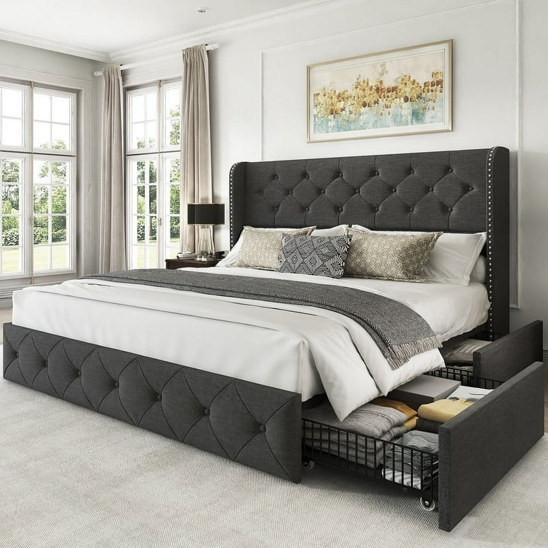 Breltam Upholstered Queen Size Bed Frame with 4 Storage