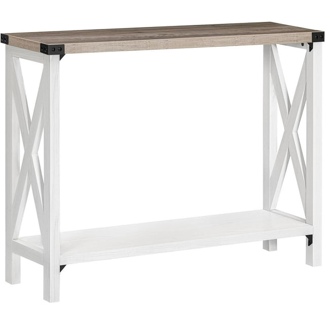 LARMNEE Farmhouse Console Table Narrow Entryway Table with 2 Open Shelves Hallway Living Room White and Gray WG08XG01