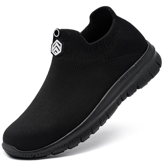 LARNMERN Men's Steel Toe Slip On Shoes Lightweight Safety for Women Sneakers Fly Knit Shoe Work & Casual , Black