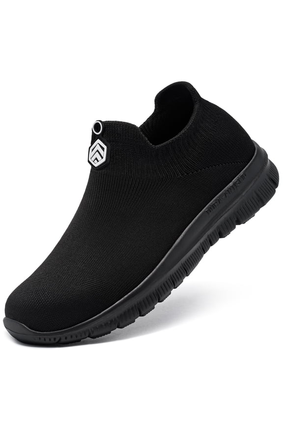 Men's Steel Toe Slip On Shoes Lightweight Safety for Women Sneakers Fly Knit Shoe Work & Casual , Black
