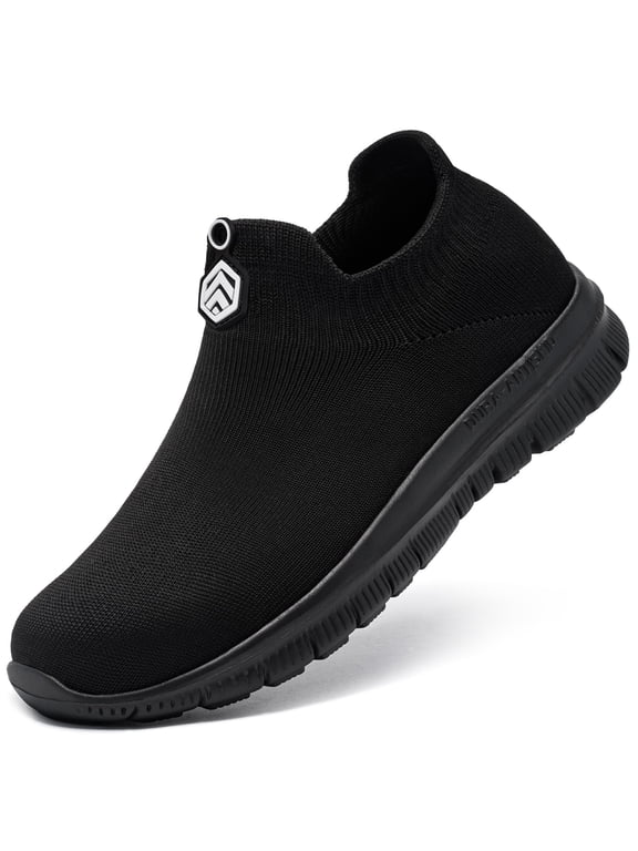 Men's Steel Toe Slip On Shoes Lightweight Safety for Women Sneakers Fly Knit Shoe Work & Casual , Black