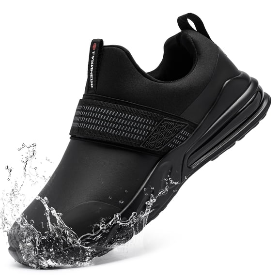 LARNMERN Non Slip Work Shoes for Women Kitchen Chef Slip Resistant Shoe Waterproof Food Service Restaurant Slip on Sneakers Walking and Casual Air Cushion Working Footwear Black