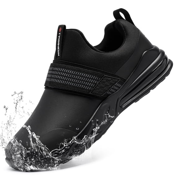 LARNMERN Non Slip Work Shoes for Women Kitchen Chef Slip Resistant Shoe Waterproof Food Service Restaurant Slip on Sneakers Walking and Casual Air Cushion Working Footwear Black