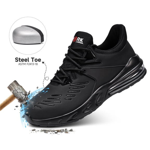 LARNMERN Slip Resistant Shoes Steel Toe Non Slip Shoes Men Safe Shoes with Air Cushion Waterproof Work shoes Chef Restaurant Work Sneakers