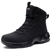Larnmern Mens Shoes Steel Toe Safety Boots Lace-Ups, Ankle-High Round Toe, Black, 9 US Men