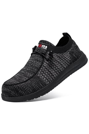 Steel Toe Shoes Men Slip On Lightweight Comfortable Lounging Walking Sneakers Steel Toe Loafers Black Grey 10