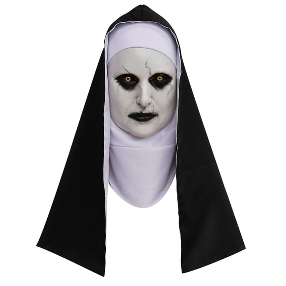 LARP Realistic Nun Mask with Headscarf,Scary Demon Head Mask for Halloween,Devil Nun Costume Mask
