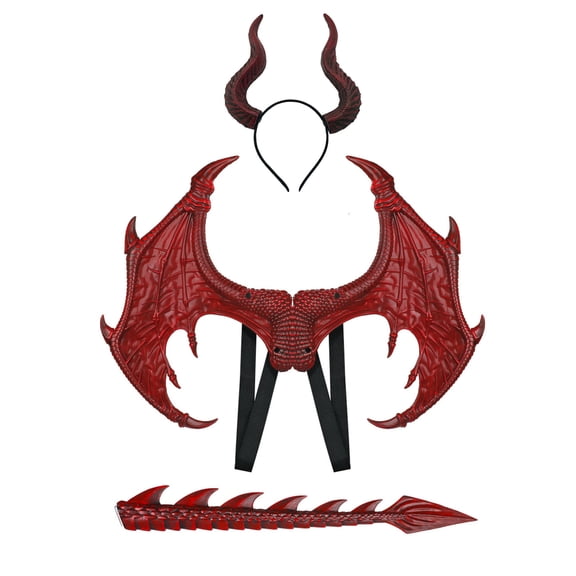 LARP Scary Demon Wing Tail Horns Set,Realistic Devil Costume with Wing Tail Horns for Halloween,Masquerade