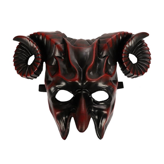 LARP Scary Goat Demon Mask,Halloween Realistic Half Face Devil Mask with Horns,Demon Cosplay Props
