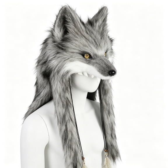 LARP Viking Wolf Mask with Teeth,Halloween Barbarian Werewolf Mask